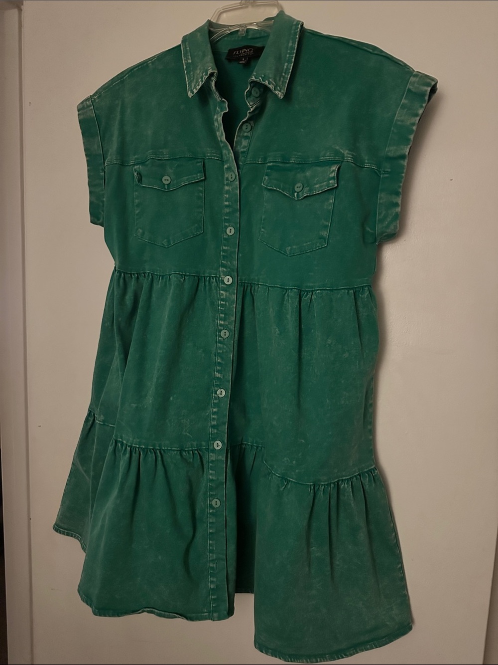 Flying Tomato Los Angeles Green Button-Up Dress